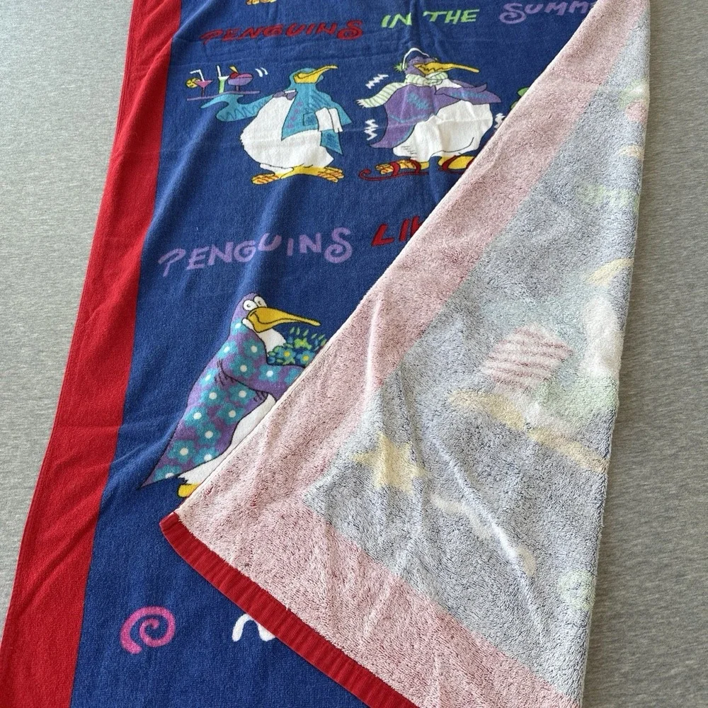 Cotton Beach Towel Vintage Penguins 52x29 Davidson Cotton Company